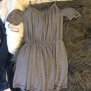 navy blue and white striped romper